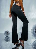 Cut Out Black Plain Long Women Clothing 6858