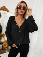  V neck Casual Long Women Tops, Blouses  Tee 3967