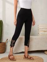  Black Contrast Lace Women Leggings 4554