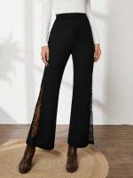 Long Plain Contrast Lace Black Women Clothing 507