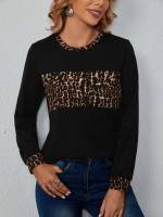  Long Sleeve Leopard Regular Fit Women T-Shirts 6228