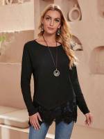  Black Round Neck Casual Women Clothing 7164