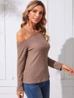 Long Sleeve Regular Asymmetrical Neck Casual Women Tops, Blouses  Tee 981