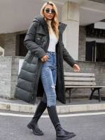 Casual Black Hooded Women Winter Coats 4045