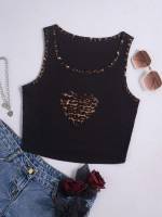 Heart Casual Patched Round Neck Women Tank Tops  Camis 7959