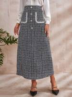 Plaid  Fake Buttons Women Clothing 2845