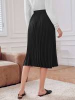 Pleated Plain  Women Clothing 551