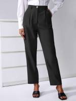 Black Pocket Regular Fit Women Suit Pants 4201