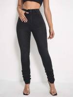 Button  Plain Women Jeans 4537