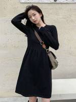 Short Casual Black Long Sleeve Women Knitwear 819