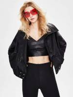 Long Sleeve Button Crop Oversized Women Jackets 4057