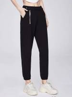 Letter Black Cropped Women Bottoms 1630