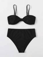 Spaghetti Strap Casual Black Women Swimwear 3290