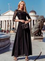 Contrast Lace Regular Fit Glamorous Black Women Dresses 741