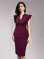 Plain Regular Fit Glamorous Notched Women Dresses 5428