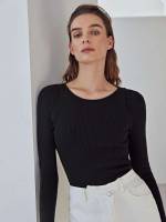 Round Neck Slim Fit Black Women Sweaters 206