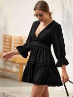 Short Deep V Neck Regular Fit Women Dresses 514