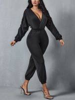 Deep V Neck Wrap Casual Women Jumpsuits 892