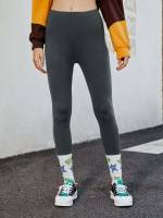 Casual Cropped Plain Women Leggings 1608