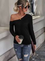 Asymmetrical Black Regular Fit Casual Women T-Shirts 2266