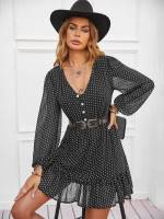  Long Sleeve Short Ruffle Hem Women Dresses 4270