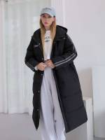 Oversized Hooded Patched Letter Women Winter Coats 9707