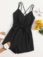  Spaghetti Strap Black Plain Women Jumpsuits 895