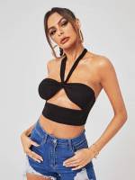  Crop Cut Out Plain Women Tops, Blouses  Tee 6787