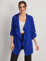 Plain Short Double Button Waterfall Women Trench Coats 449