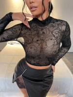  Black Contrast Lace Figure Women Clothing 4865