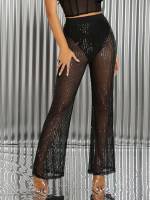 Black Long Contrast Sequin Women Pants 2990