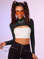 Long Sleeve Crop Plain Women Clothing 980