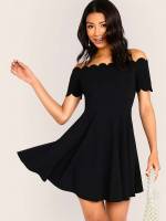  Black Off the Shoulder Scallop Women Dresses 718