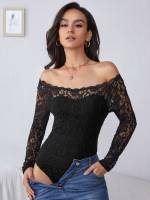Plain Black Sheer Long Sleeve Women Clothing 3849