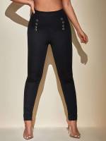  Long Double Button Women Bottoms 3687