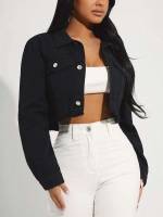  Crop Pocket Long Sleeve Women Clothing 9202