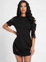 Short Ripped Round Neck Women Dresses 854