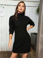 Casual Plain Black Regular Fit Women Sweater Dresses 784