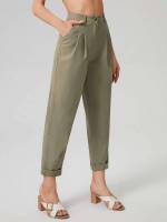 Pocket  Plain Women Suit Pants 6783