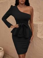 Black One Shoulder Plain Women Clothing 674