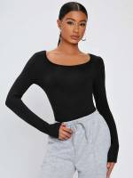 Slim Fit Plain Black Regular Women Clothing 975