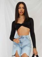  Black Crop Sexy Women Tops, Blouses  Tee 8449