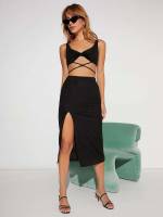  Plain Sleeveless Black Women Clothing 1197