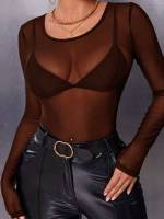  Sheer Black Round Neck Women Tops, Blouses  Tee 530