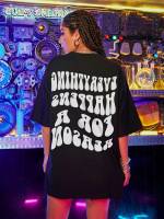 Slogan Black Half Sleeve Women T-Shirts 440