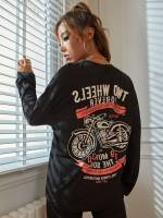 Graphic Regular Black Long Sleeve Women T-Shirts 1452