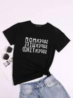 Short Sleeve Regular Fit Black Women Tops, Blouses  Tee 698