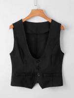 Plain Button Front Regular Fit Women Blazers 527