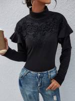  Ruffle Regular Black Women Tops, Blouses  Tee 3587