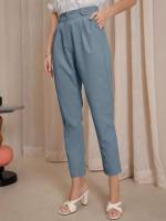  Regular Fit Button Women Suit Pants 9038